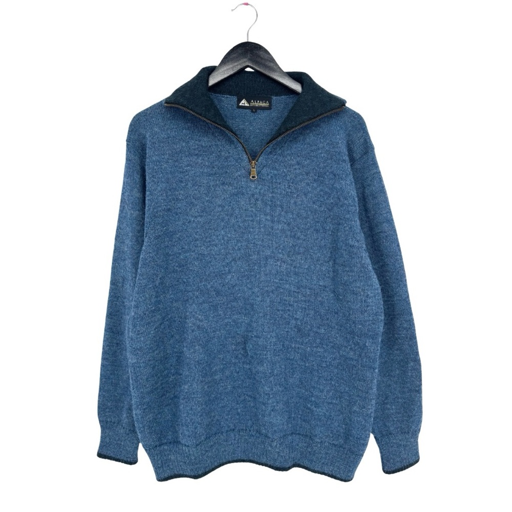 Alpaca International The Caminero Quarter-Zip Pullover Sweater Blue 100% Alpaca - Picture 2 of 10